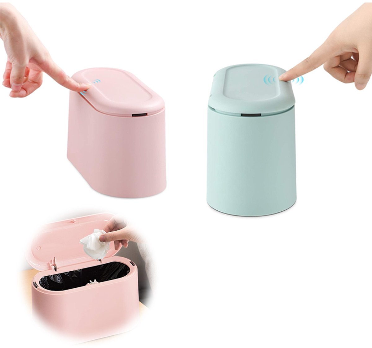 VHV - Prullenbak - Kleine badkamerprullenbak - Bureauprullenbak - Compacte afvalbak voor slaapkamer, kantoor, toilet en badkamer - 22*11*13cm - 2pcs - Roze+Blauw