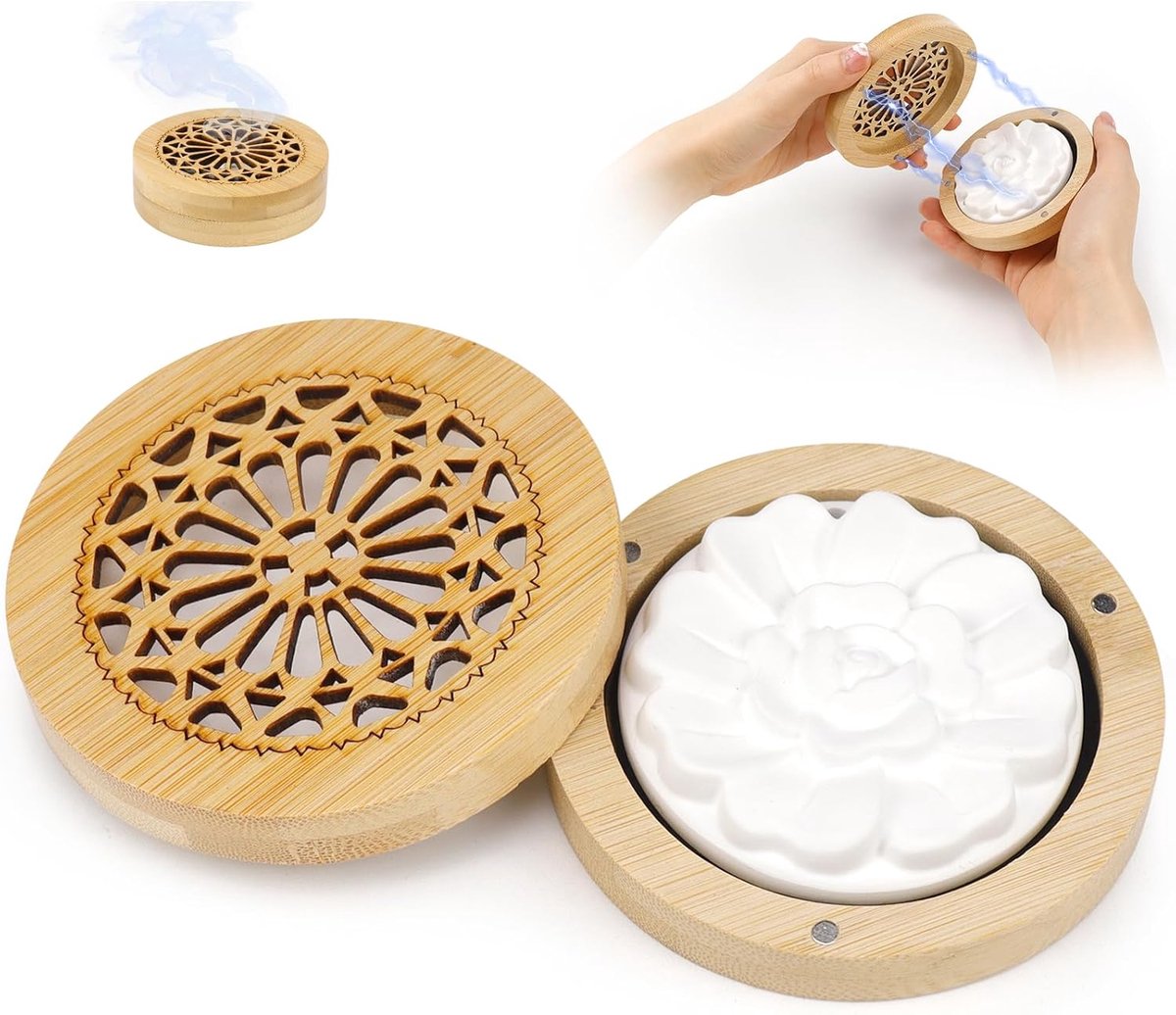 SnelShoppen - Fragrance Stone voor Essentiële Olie Diffuser met Houten Incense Box - Aromatherapie voor Slaapkamer, Badkamer, Kantoor, Auto en Reis
