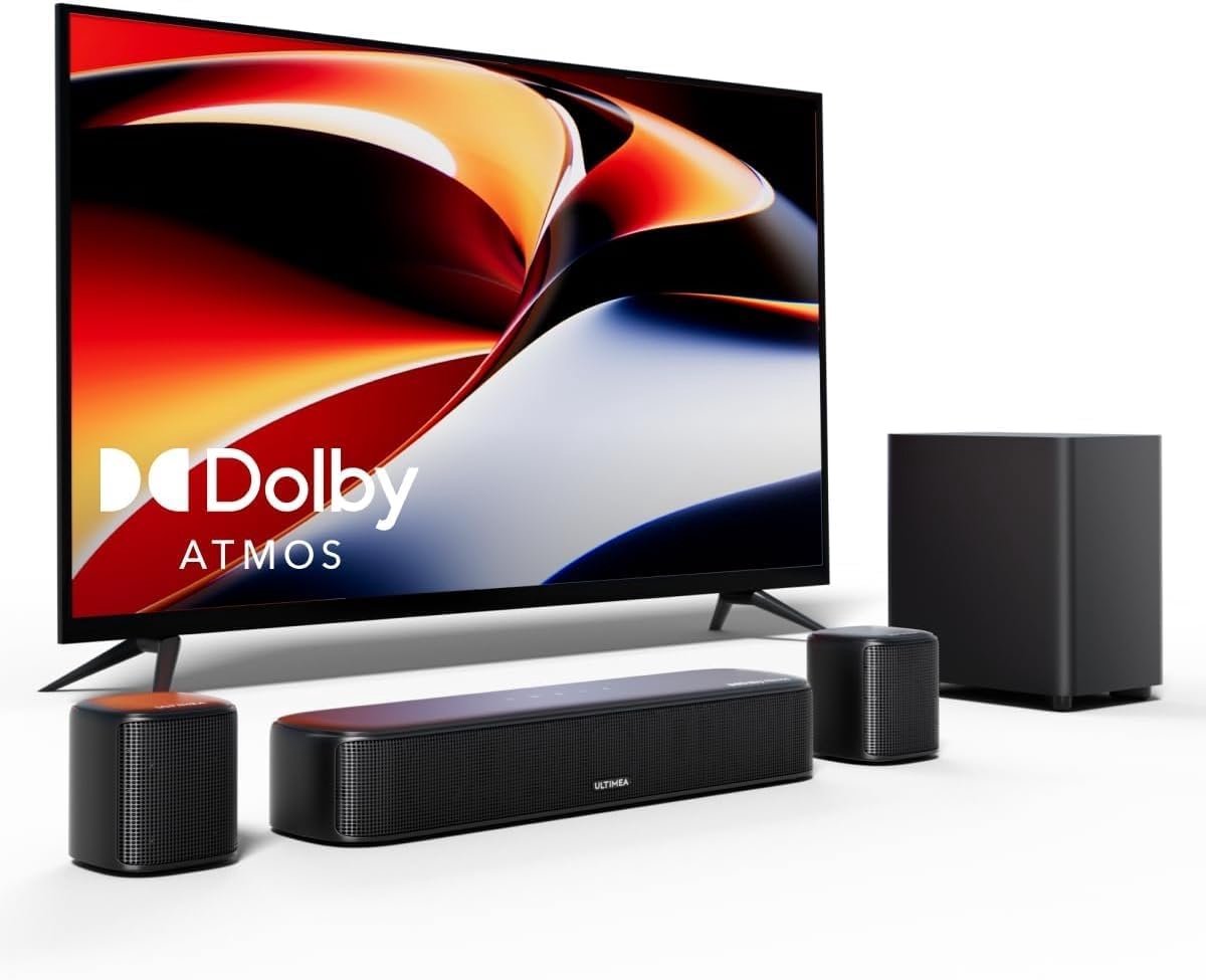 SnelShoppen - 5.1 Surround Sound System met Dolby Atmos, TV Soundbar met Subwoofer, App Controle, 2 Surround Speakers, HDMI eARC/OPT/AUX/BT, Ideaal vo