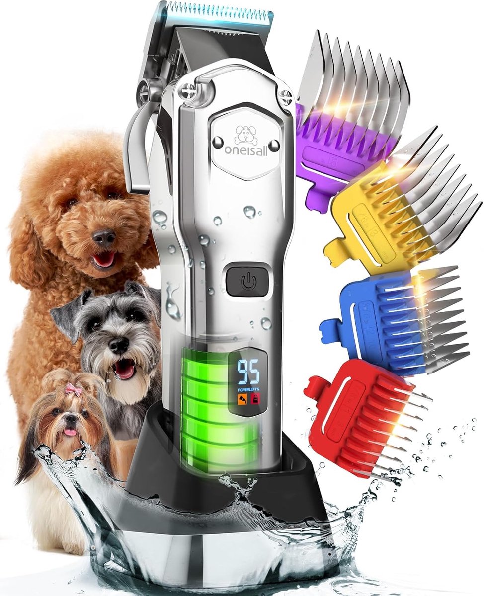 SnelShoppen - Draadloze Hondenknipper - Oplaadbare Grooming Kit met Metalen Kammen - Laag Geluid, Zware Kwaliteit voor Dikke Krullende, Fijne/Wave Haa