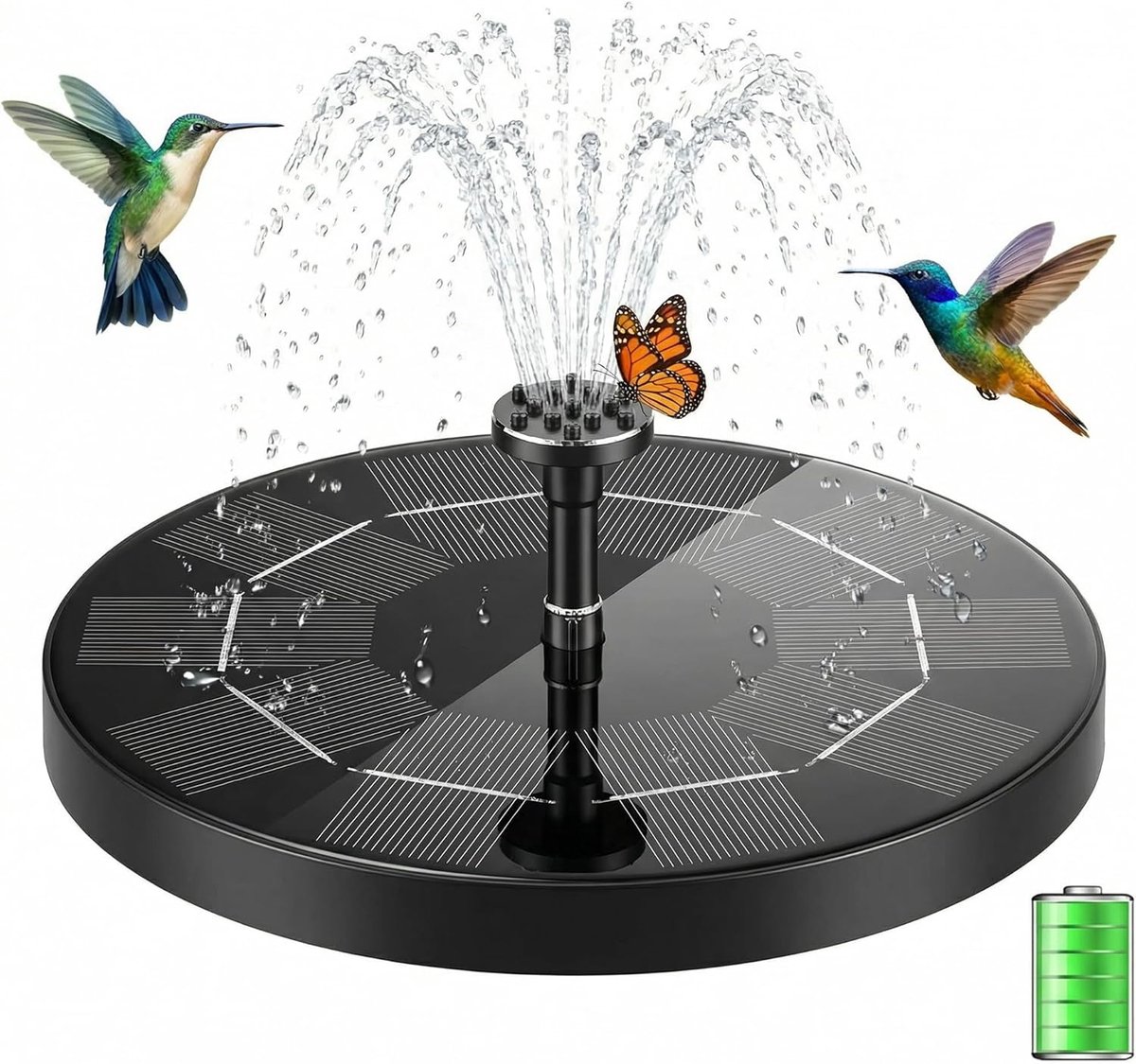 SnelShoppen - 3.5 Watt Solar Fountain Upgrade 2026 - Zonnetechnologie Waterpomp voor Tuin, Vogelbad en Vissen - 6 Nozzles, 18 cm, Werkt op Bewolkte Da