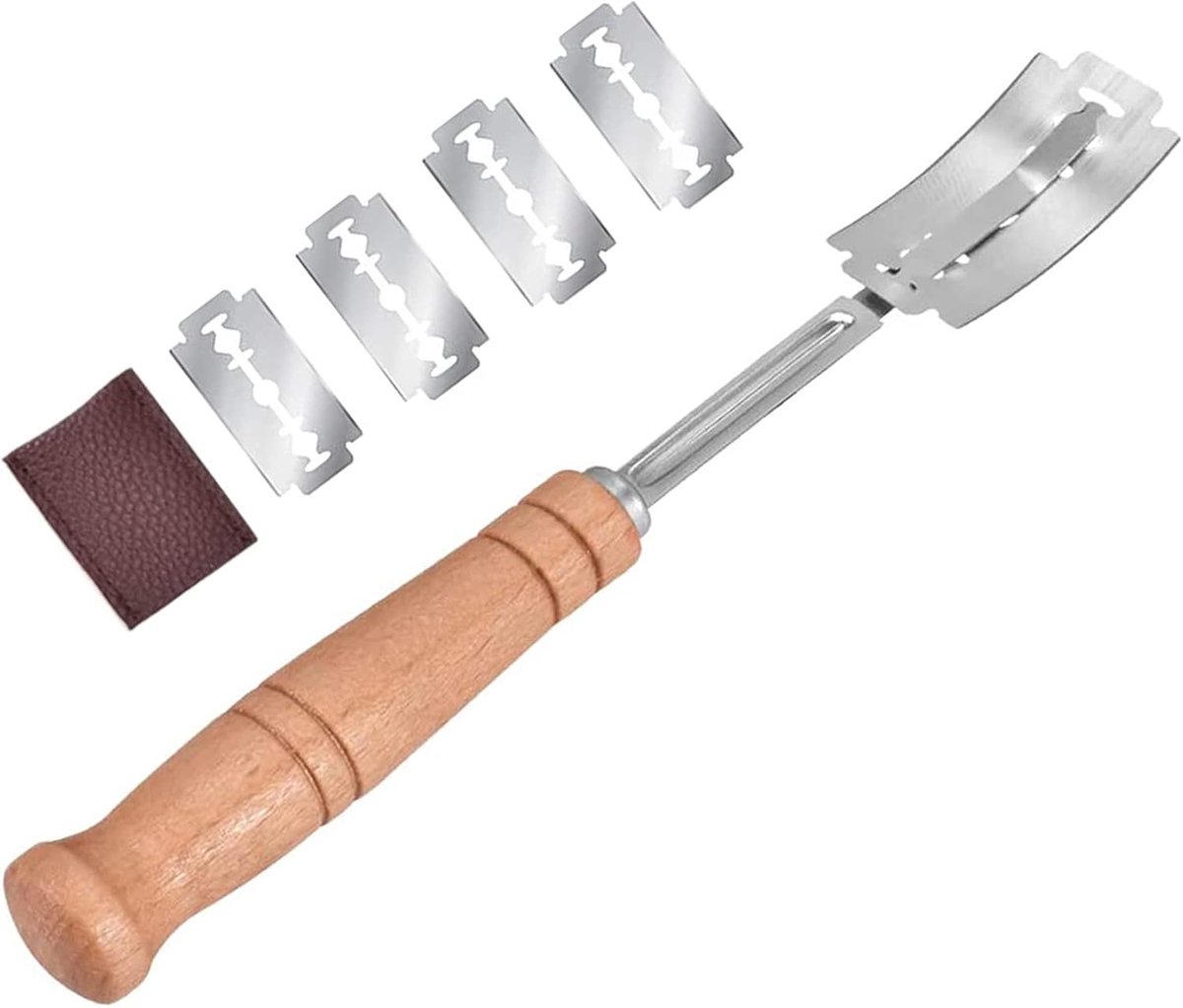 SnelShoppen - Baguette Mes - Hoge Kwaliteit Bakkersmes voor Brood Snijden - RVS Snijmes met Beuken Houten Handvat - 6CR13 Staal - Set van 5 Messensets