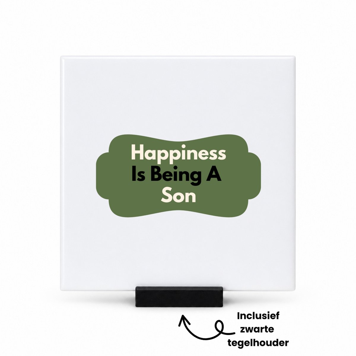 Hacebo happiness is being a son tegeltje met tegelhouder - Zoon - de liefste zoon - tegeltjes met tekst - verjaardag - cadeautje voor zoon - zoon artikelen - kado - geschenk - spreuktegels - 10.8x10.8 CM Wit