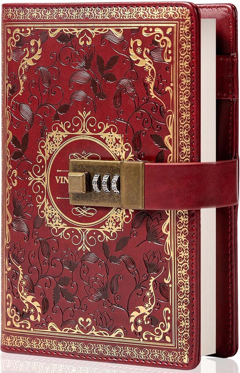 SnelShoppen - Vintage Leren Journal Notitieboek met Combinatieslot, B6 Emboste Bloem Secret Diary met Geregeld Papier voor Schrijven, Cadeau voor Vrou