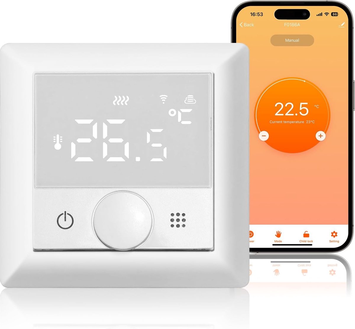 SnelShoppen - Smart Thermostat voor Elektrische Vloerverwarming, WiFi, Programmeerbaar, Compatibel met Alexa, Tuya App, 16 A, Verstelbare Backlight, I