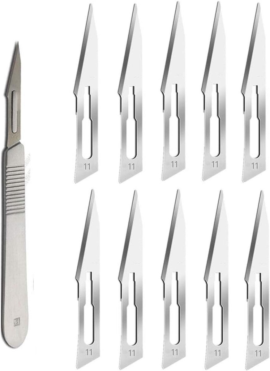 SnelShoppen - Scalpel Bladen #11 met Handgreep #3 - Steriele En Professionele Mesjes voor Dermaplaning, Dissectie, Podiatrie, Acne Verwijdering, Mobie