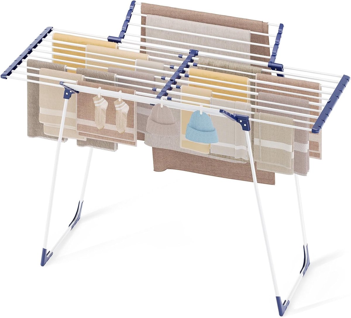 SnelShoppen - Vouwbare en Uittrekbare Wasdroger 57 x 162 x 86 cm, Stabiliteit met Antislip Voeten, Ideaal voor Binnen en Buiten Gebruik, Witte Wasrek
