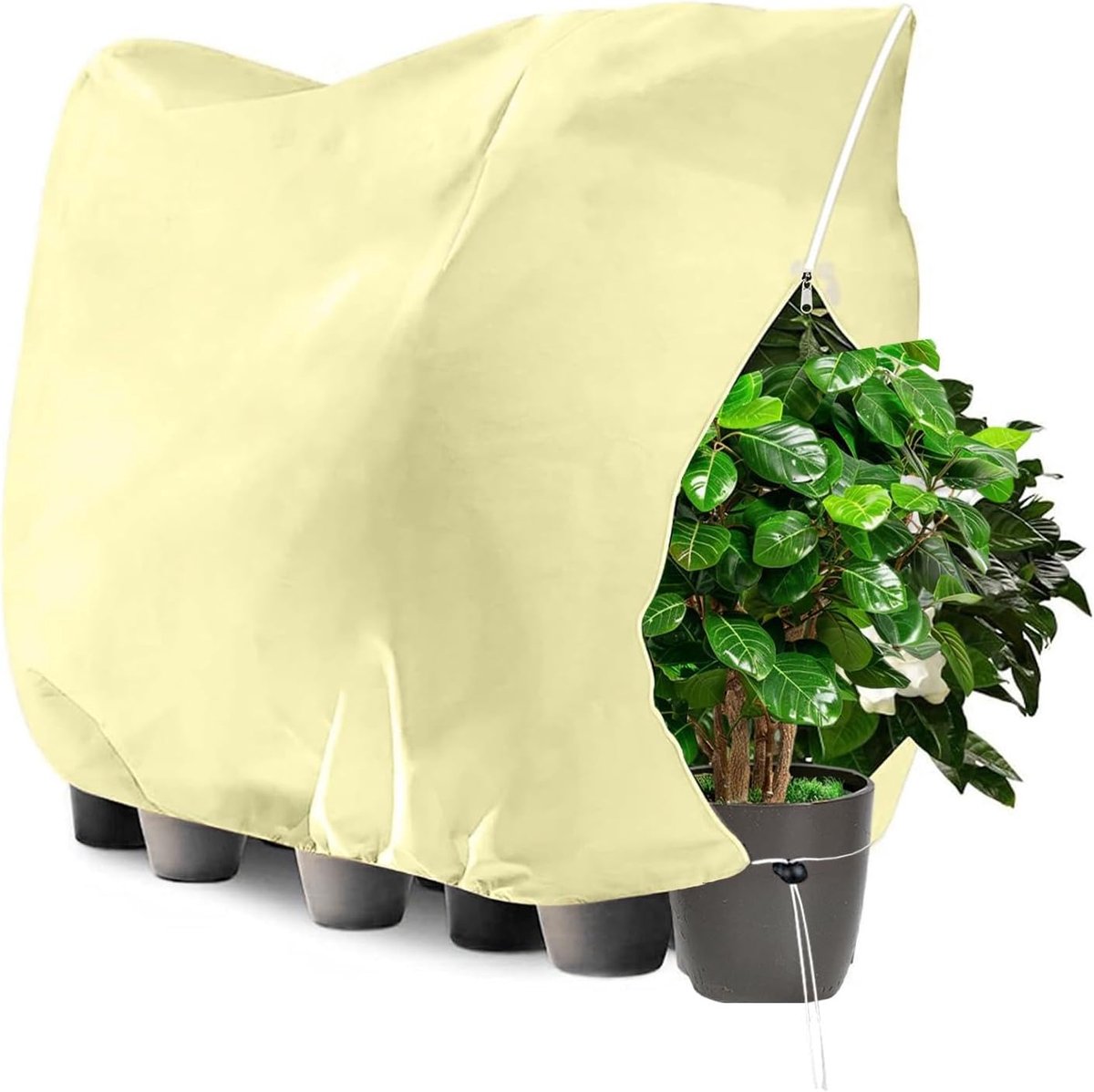 SnelShoppen - Winter Plant Protection 240 x 200 cm - Jute Zak Tegen Vorst - Bescherming Voor Buitengeplante Potplanten - Grote Tuinbescherming Met Rit