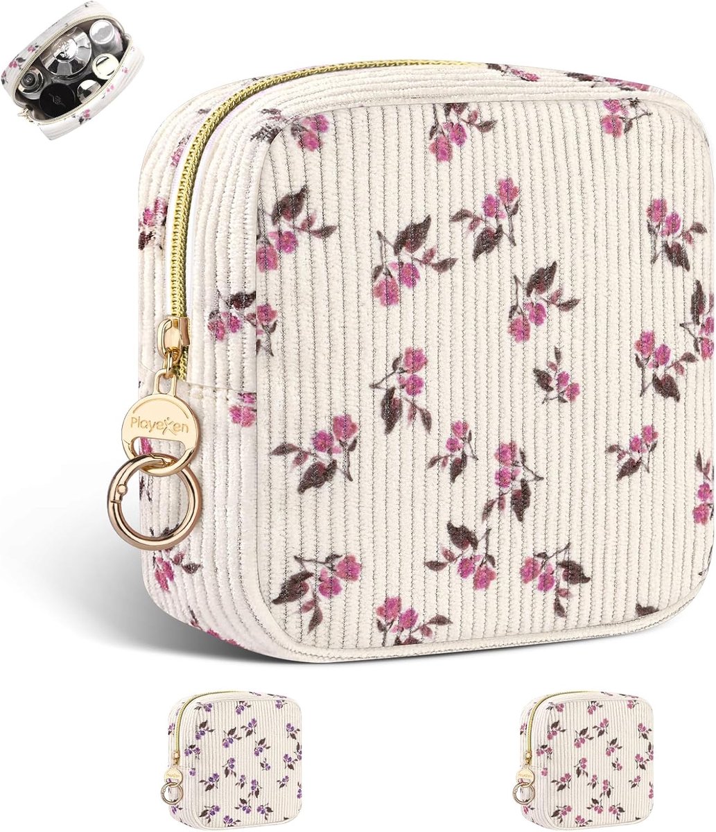 Thijox - Kleine Make-uptas Dames Corduroy - Mini Toilettas met Ritssluiting - Draagbare Organizer voor Handtas - Perfect voor Reizen, Feest en Dagelij