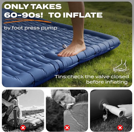 Thijox - Opblaasbare Campingslaapmat XXL met Kussen, Waterdicht en Scheurbestendig 50D Nylon, 196x135x12cm, Ideaal voor Kamperen, Festivals, en Buiten — afbeelding 3