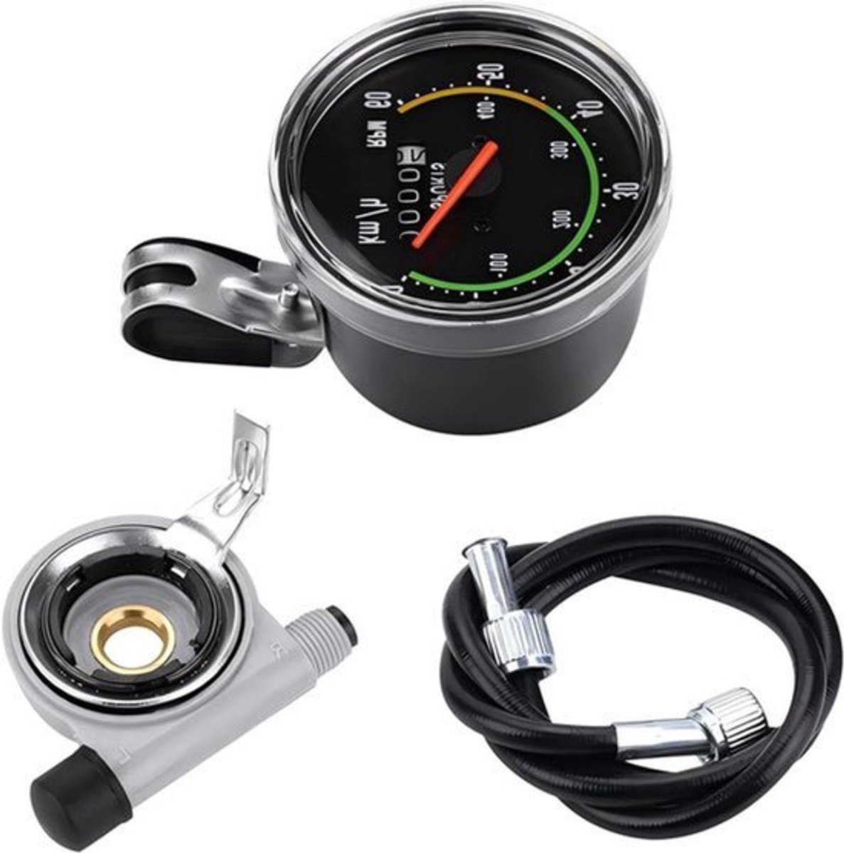 Fietssnelheidsmeter 0-60 km/u met rode wijzer en stuurbevestiging | Aluminiumlegering | Snelheidssensor | Zwart