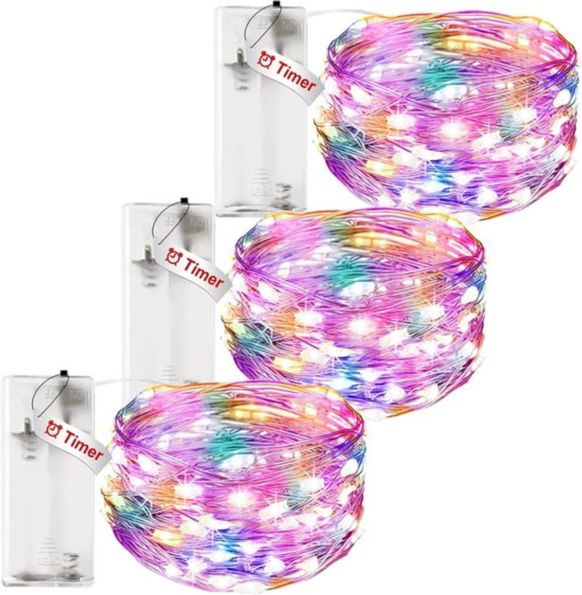 3 stuks LED-lichtsnoer met timer - 3 m, 30 LEDs, koperdraad - Lichtketting voor binnen voor feest en decoratie