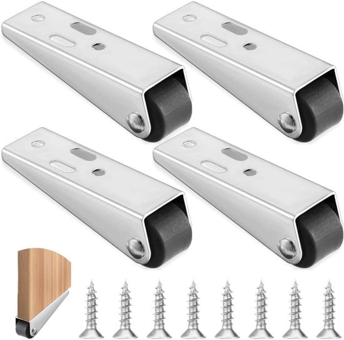 4 stuks meubelwielen - kleine bokwielen - mini-zijwaartse gemonteerde wielen voor meubels - stille zwenkwielen met laag profiel, met 8 schroeven, voor transportplanken, bureaus, kasten