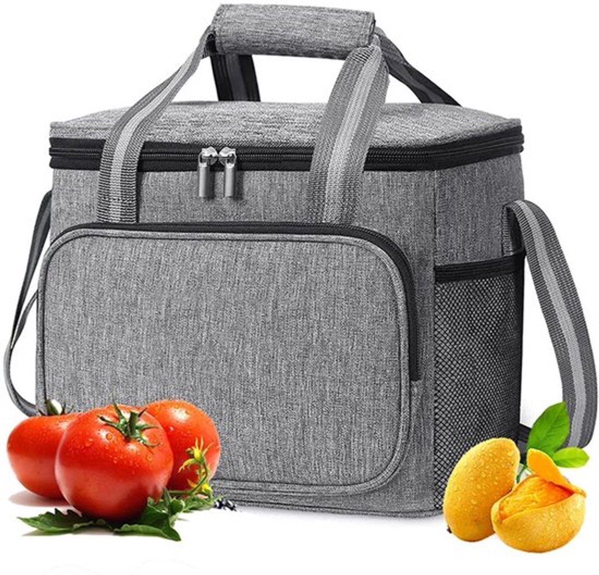Koeltas - 15 liter - Lunchtas - Koeltasje - Picknicktas - met Versterkte Handvatten en verstelbare schouderband - Waterdicht en vuilafstotend - Grijs