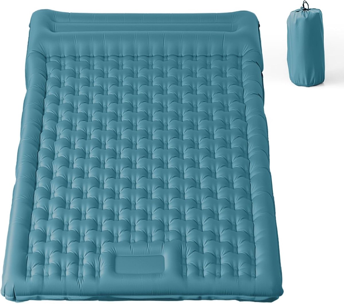 Thijox - Opblaasbare Campingslaapmat met Kussen XXL 196x135x12cm, Waterdicht en Scheurbestendig 50D Nylon, Blauwgroen, Ideaal voor Camping, Festivals