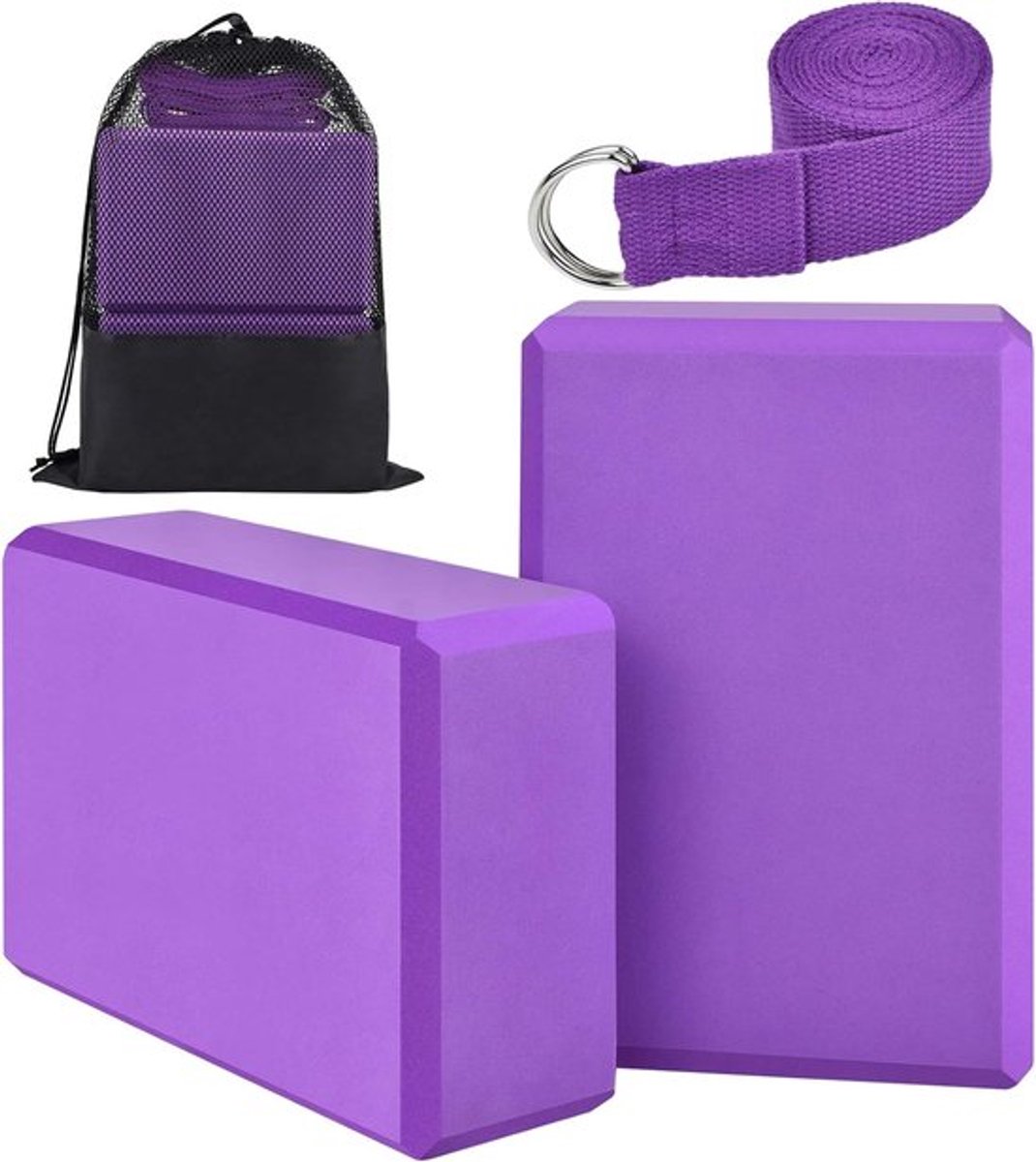 Famanu Yogablokken set van 2 met riem en tas voor yoga, pilates en stretching