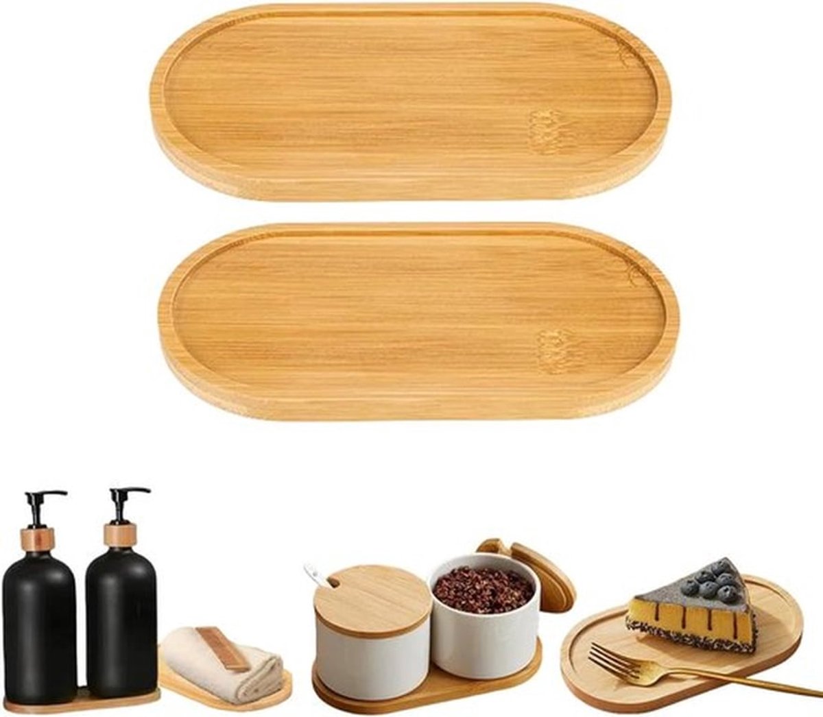 Dienblad Rond - Set van 6 houten dienbladen - Mini ovaal dienblad - 17.5*8.8*1 cm - Voor het serveren van koffie, dranken, nagerechten, snacks, brood en middagthee-set