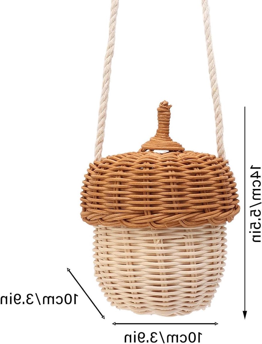 Opbergmand Eikel - Rattan mandje - Kinderkamer decoratie - Handgeweven design - Kleine set - Bruin