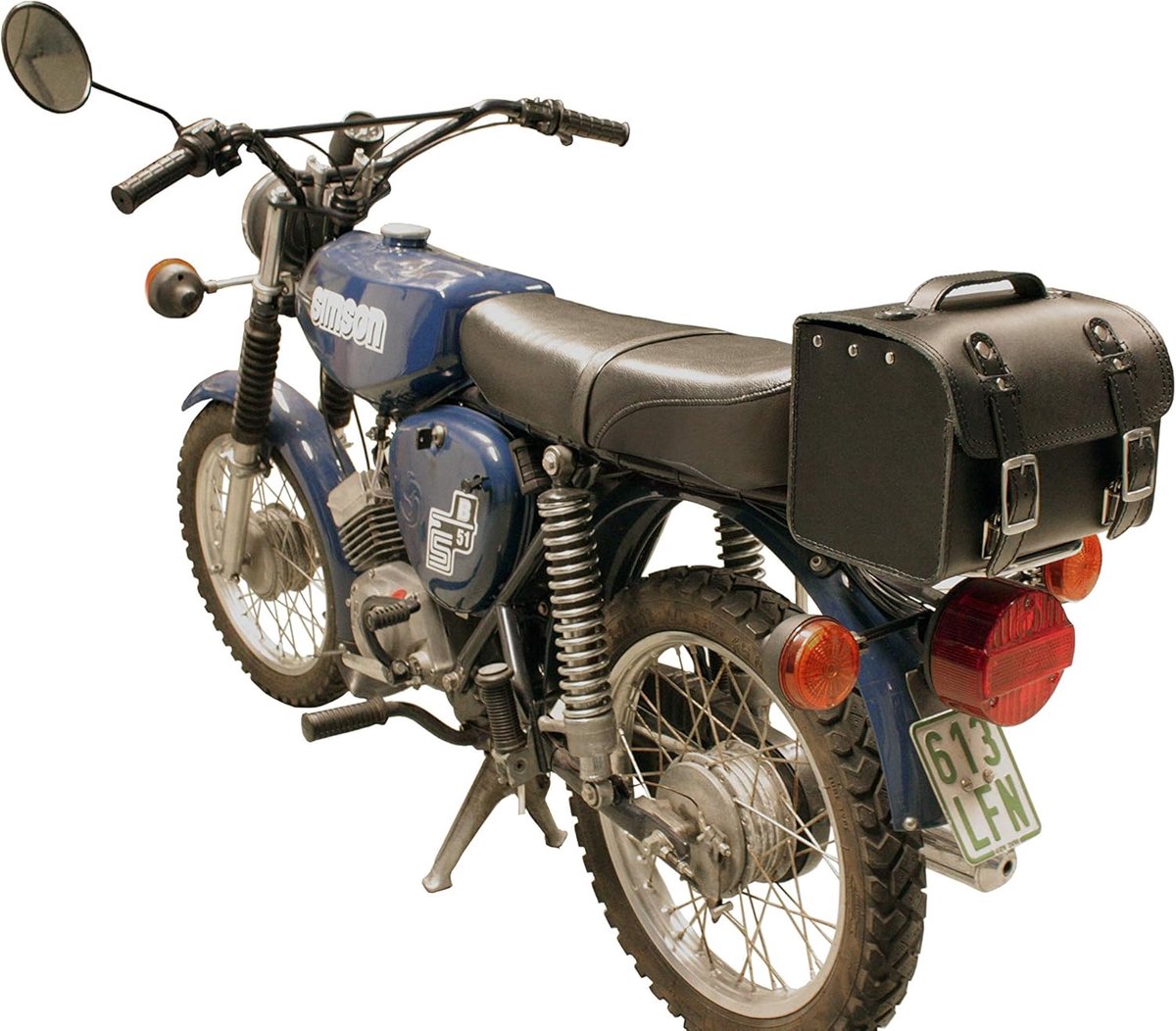 SnelShoppen - Leder Achterzak met Snelle Losmaakbevestiging Zwart voor Simson S50 S51 S70 - Handgemaakt Rundleer - Verstelbare Riemen - Praktische Dra