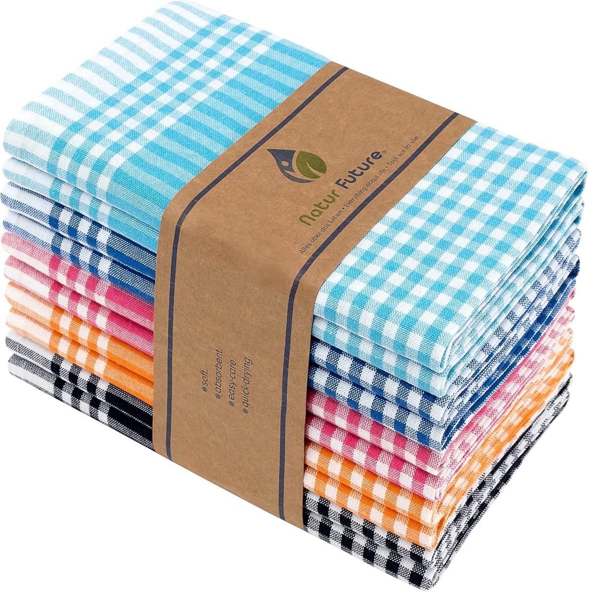 SnelShoppen - Theedoeken Katoen Set van 10, Multicolor Geruit, 45 x 65 cm, Met Ophanglus, Vintage Look, Keukenhanddoeken, Poetsdoeken, Droogdoeken