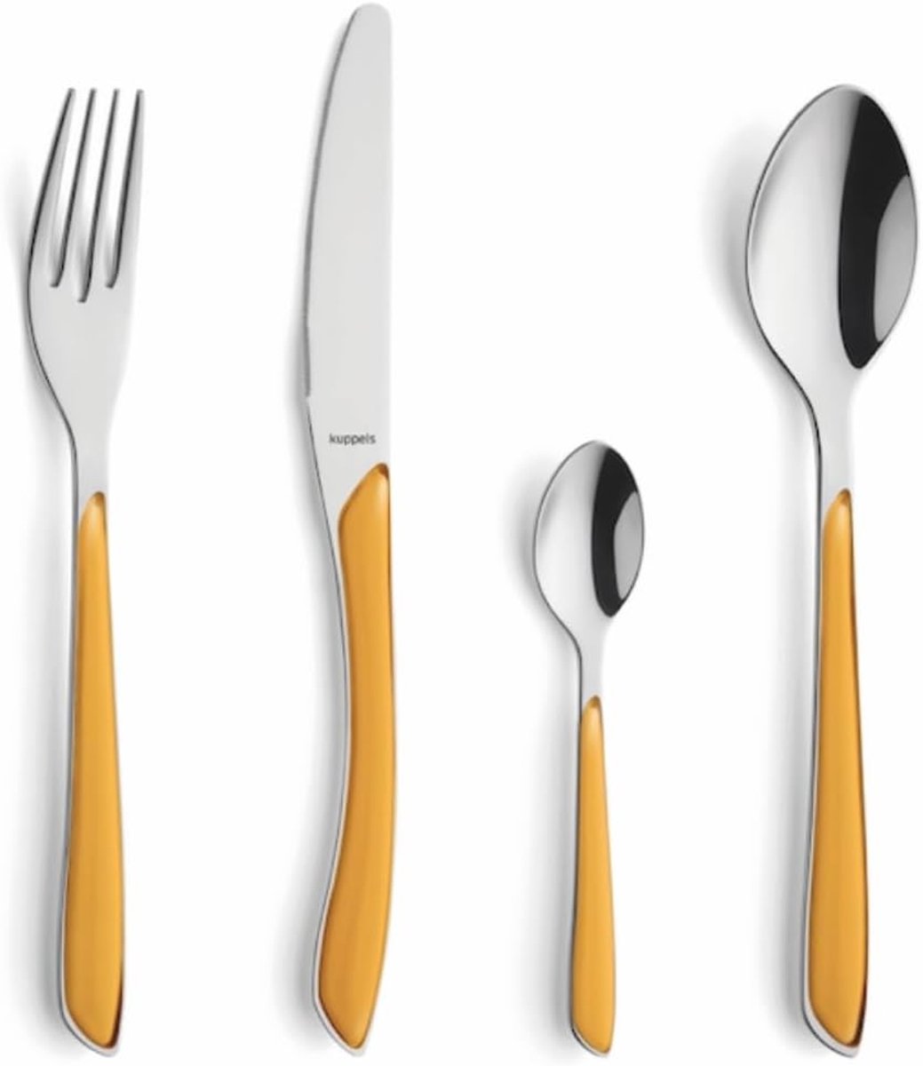 SnelShoppen - 24-delige Bestekset voor 6 Personen - Roestvrij Staal met Kunststof Handgrepen in Curry - Vaatwasmachinebestendig Eetbestek voor Feesten