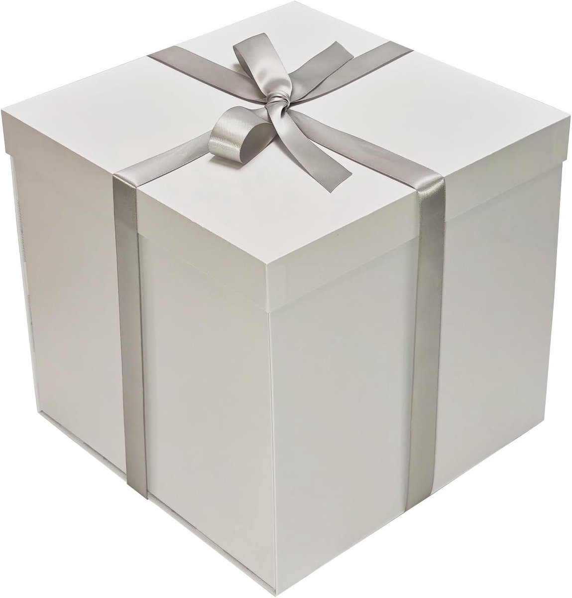 SnelShoppen - Grote Witte Geschenkdoos 28 x 28 x 26,5 cm met Magnetisch Deksel en Lint - Premium Cadeauverpakking voor Feestdagen, Bruiloft, Verjaarda