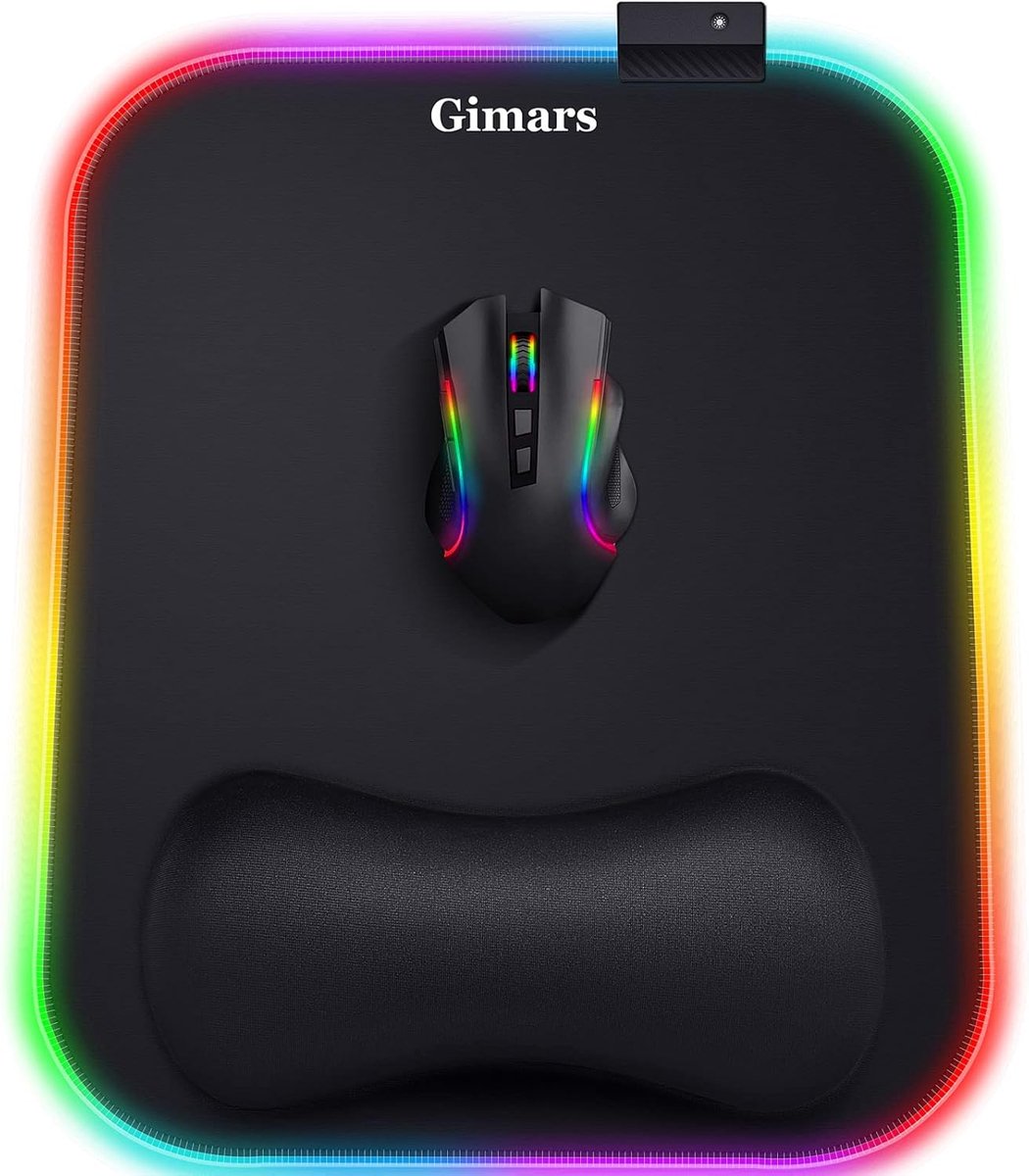 SnelShoppen - RGB Gaming Muismat met Polssteun, Ergonomische Mousepad 30.5 x 25.4 cm met 10 LED Lichtmodi, Antislip Rubberen Basis, Lycra-stof voor La