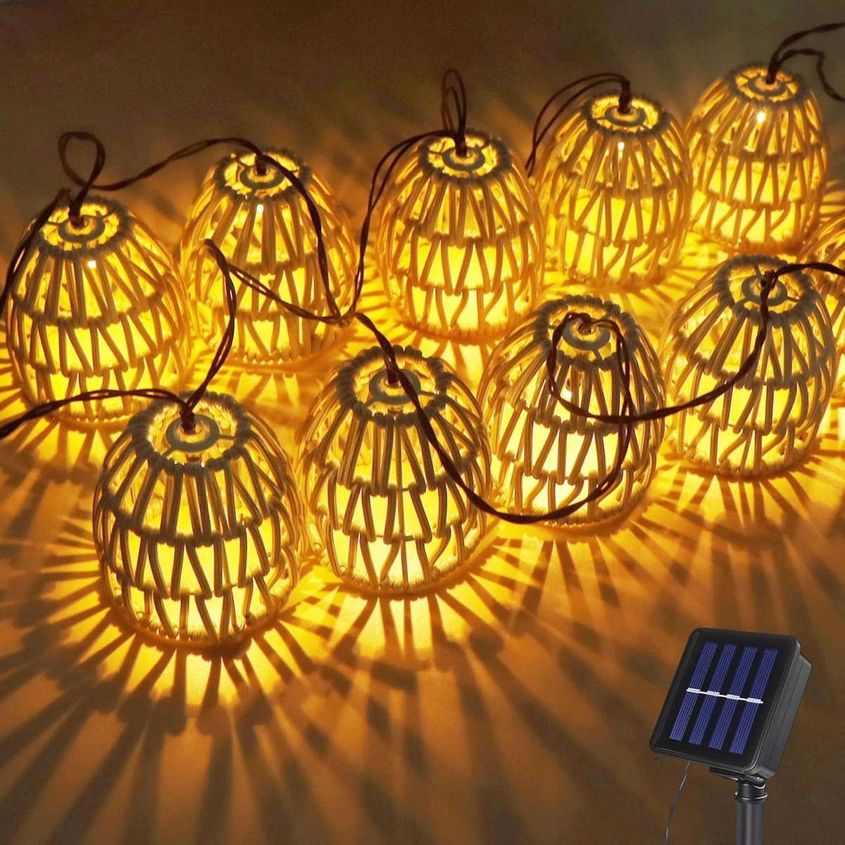 SnelShoppen - 10 stuks LED lichtsnoeren, outdoor zonnelantaarns, weerbestendig IP44, papieren touw, warmwit lichtsnoer voor tuin, balkon, terras, prie