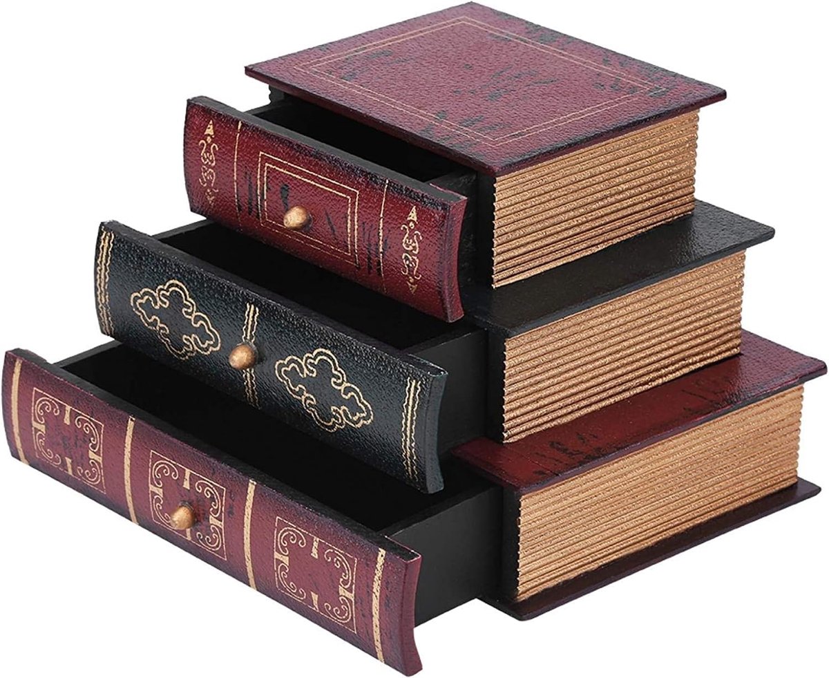 SnelShoppen - Houten Box met Lades - Decoratieve Boek Box - Vintage Opbergdoos - Boekenkast Houder - Europese Klassieke Stijl - Perfect voor Woonkamer