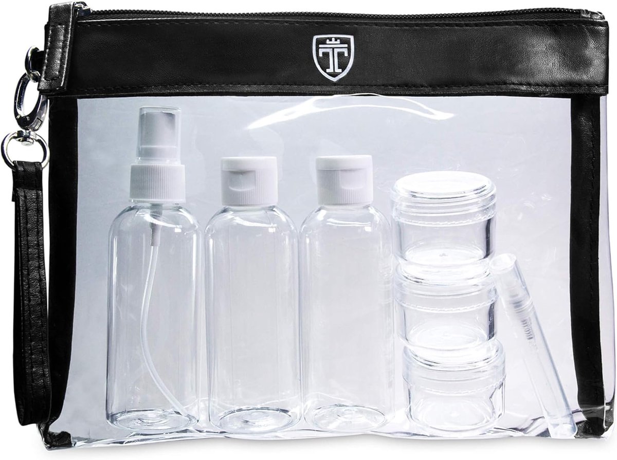 Thijox - Doorzichtige toilettas 100 ml - Transparante cosmetictas voor vloeistoffen - Handbagage reisset - Reiszakje met rits - Zwart 1 liter