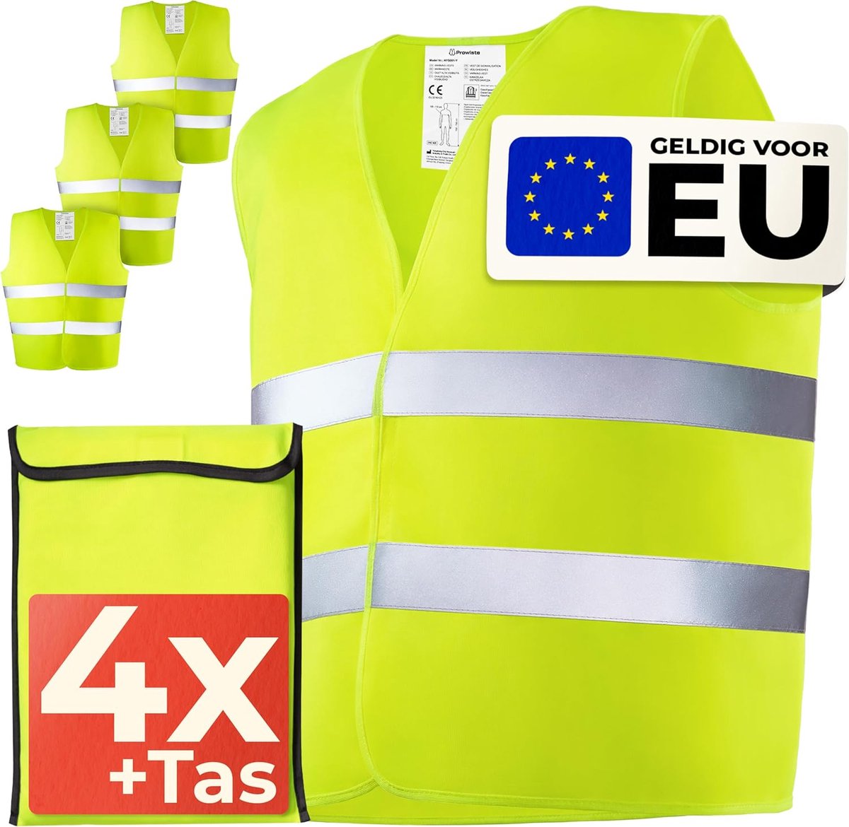 SnelShoppen - 4 Reflecterende Veiligheidsvesten Set met Tas - Hoge Zichtbaarheid EN ISO 20471 Gecertificeerd - Universele Maat - Geel - Ideaal voor Au