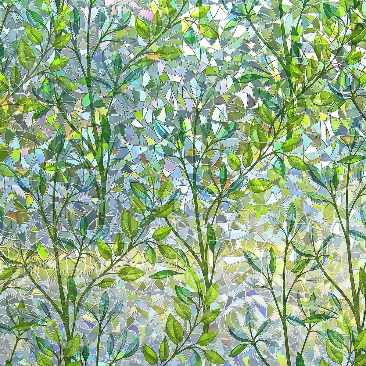 SnelShoppen - Raambeschermfolie 44,5 x 300 cm - Niet-klevende Decoratieve Folie met Snijrooster - Privacyfolie voor Ramen met Groene Bladeren - Ideaal