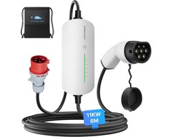 SnelShoppen - Portable Wallbox 11kW Laadkabel CEE 16A naar Type 2 EV Lader met Draagtas voor Alle Elektrische Voertuigen & Plug-in Hybride Auto's max
