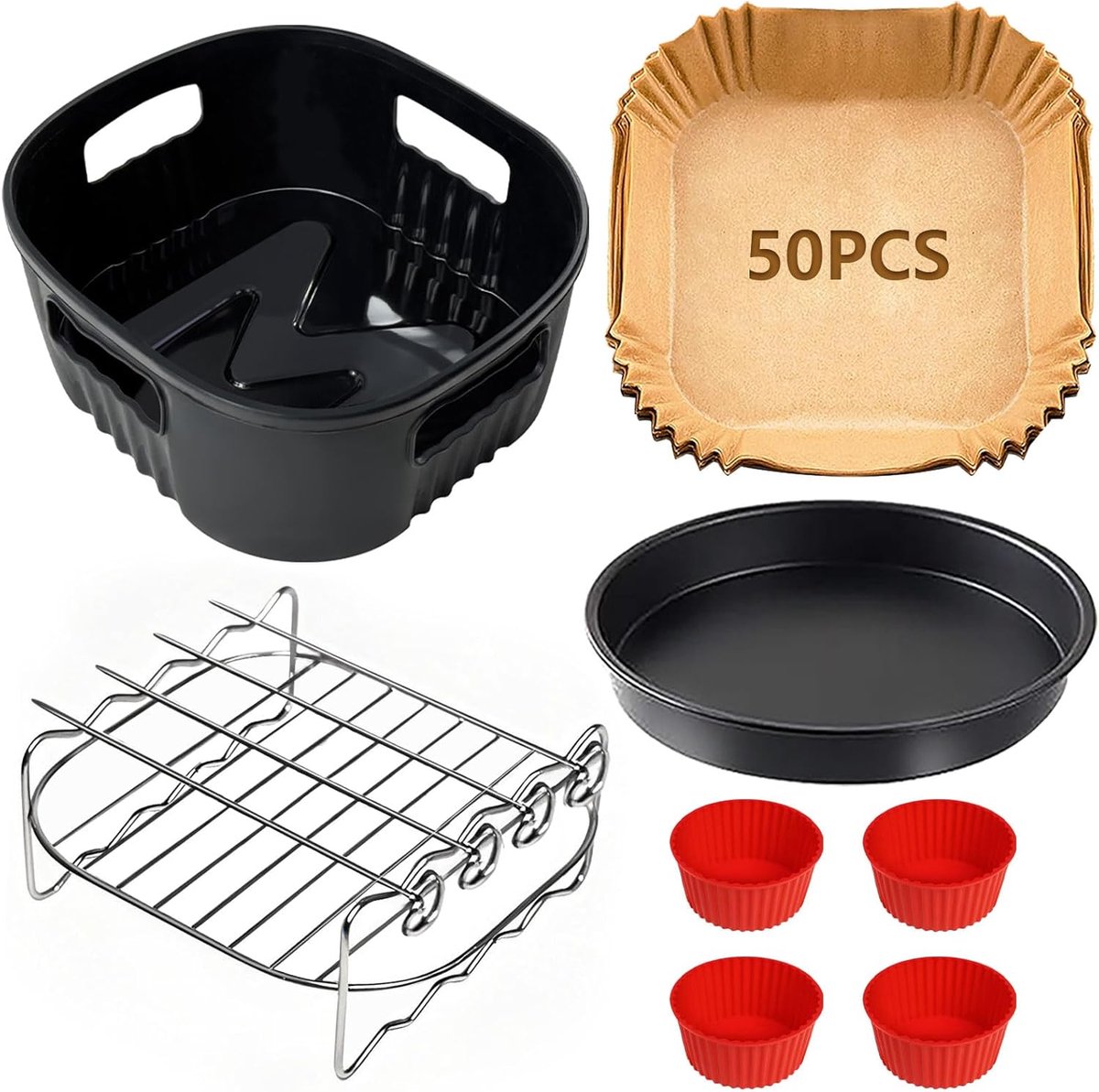 SnelShoppen - Airfryer Accessoires 5 Stuks voor Philips 4,1L - BPA-vrij Siliconen Vorm, Pizzapan, Herbruikbare Keuken Gadgets voor Gezonde Bereidingen