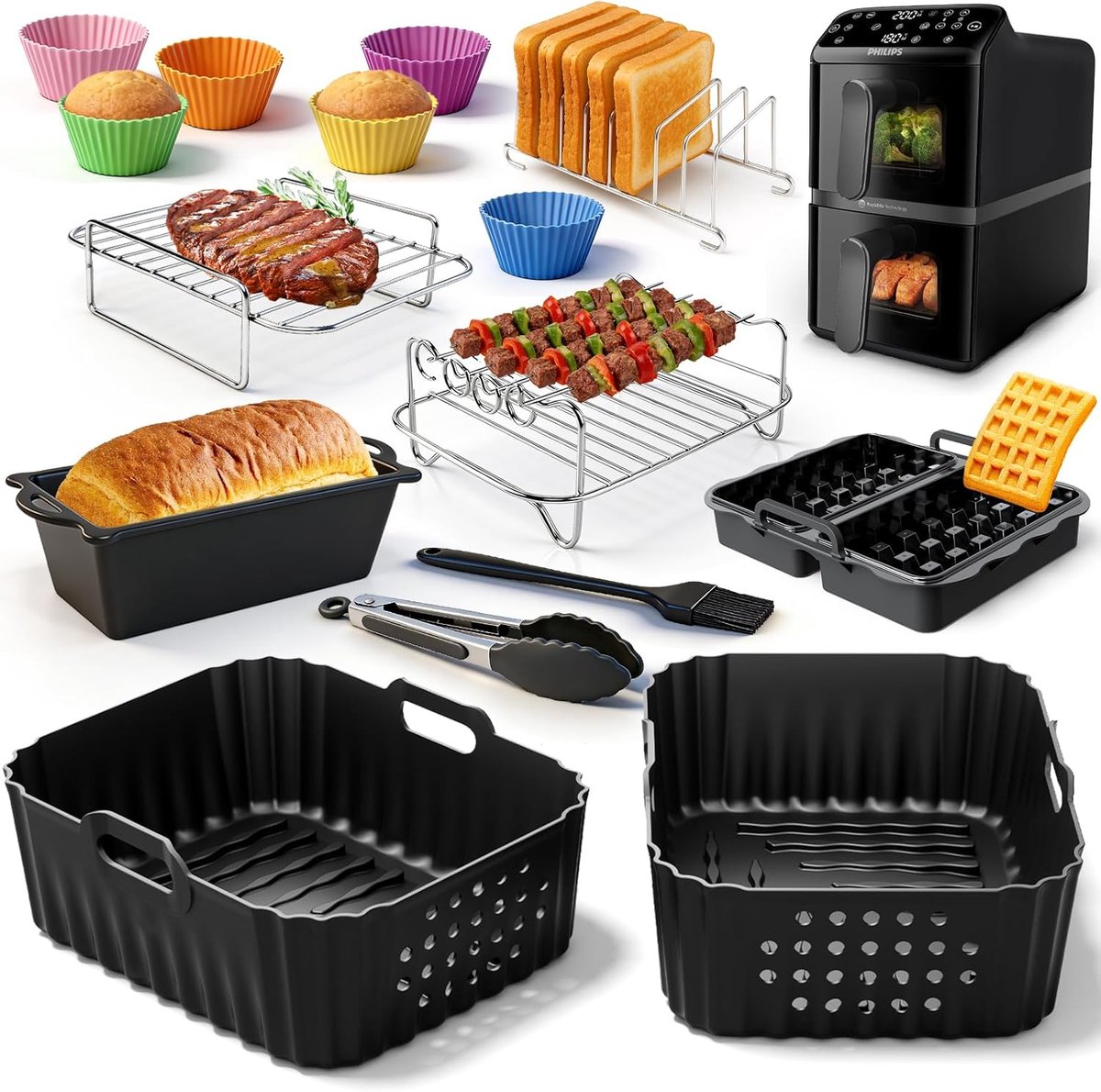 SnelShoppen - Heteluchtfriteuse Accessoires voor 10L Airfryer, Siliconen Vorm, Ovenschaal Inzetstuk, Herbruikbaar, Voor Philips 4000 Series, Ideaal vo