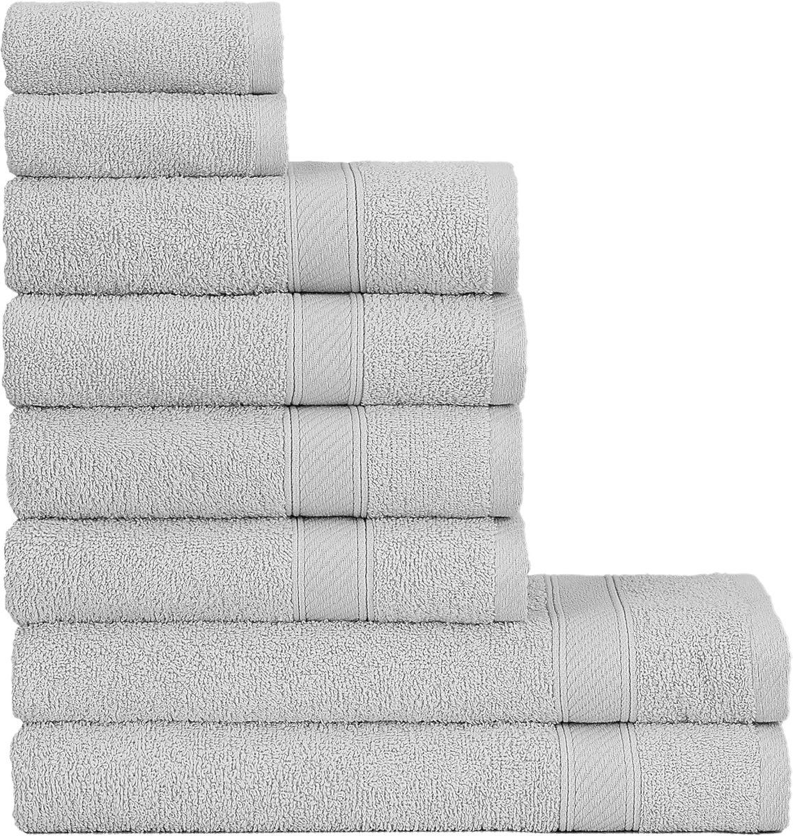 SnelShoppen - Premium 8-delig Handdoeken Set - 100% Katoen - 2 Badhanddoeken 70x140 cm, 4 Handdoeken 50x90 cm, 2 Gastendoeken 30x50 cm - Zilvergrijs/L