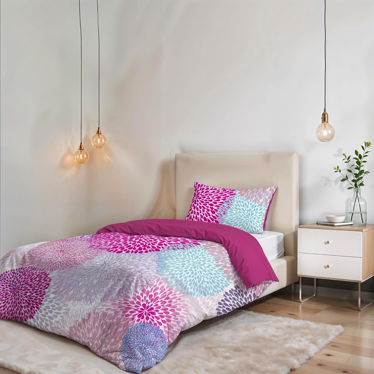 SnelShoppen - Fantasy Italia Dekbedovertrek Eenpersoons Microvezel Paardenbloem 150x200 cm met Kussensloop 52x82 cm, Ademend en Warmte-isolerend