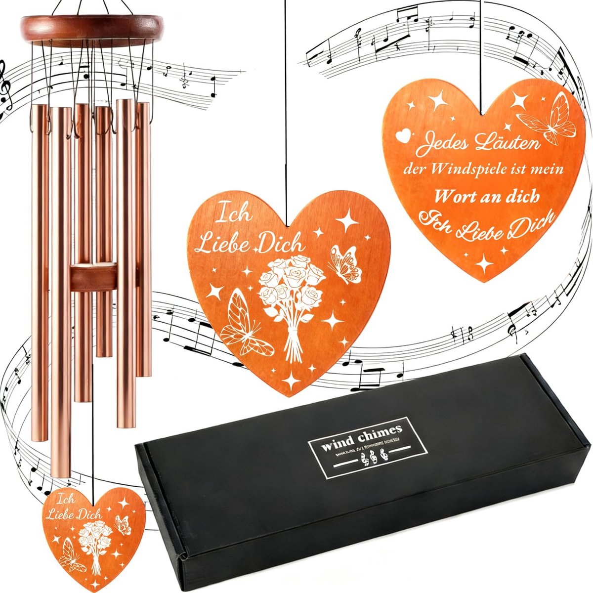 SnelShoppen - Roze Gouden Windgong voor Buiten met 6 Metalen Buizen - Tuin Decoratie, Geluid, Hangend, Cadeau voor Vrouwen, Tuin, Buitenleven