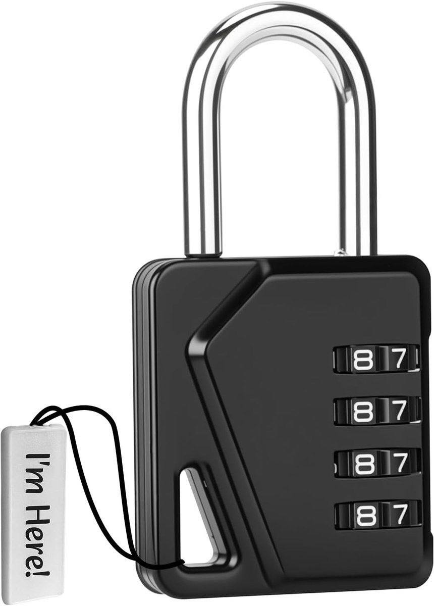 SnelShoppen - 4 Digit Code Number Padlock - Weerbestendige Hangslot met Label - Versterkte Behuizing voor Kluisjes, School, Garage, Poort, Zwart
