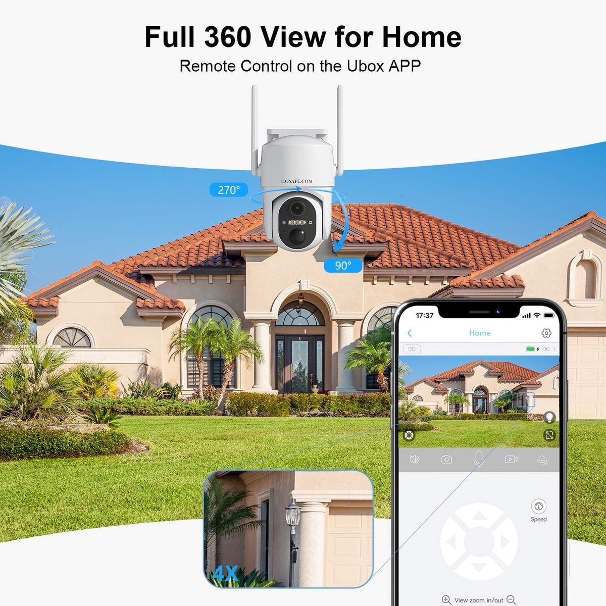 SnelShoppen - Draadloze Buiten Beveiligingscamera's - 360° Solar Camera met PIR Sensor, 2K HD Nachtzicht, 2-Weg Audiocommunicatie, IP66 Waterdicht - 2