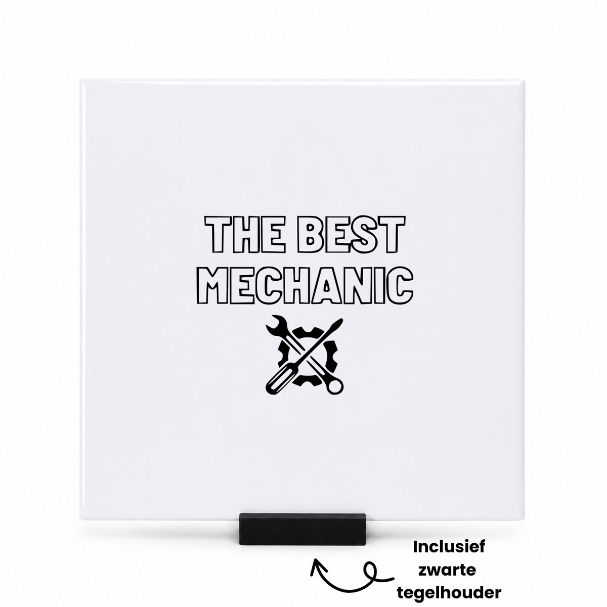 Hacebo De beste monteur tegeltje met tegelhouder - Automonteur - Familie vrienden collega - tegeltjes met tekst - Cadeau - spreuktegels - 15x15 CM Wit