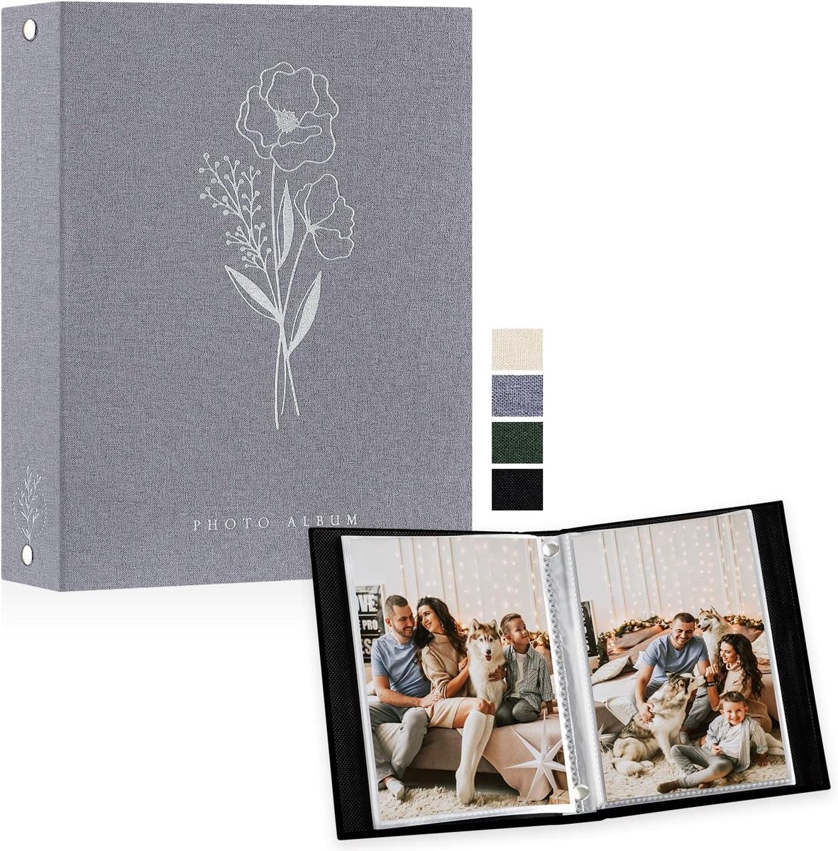 SnelShoppen - Fotoalbum A5 voor 50 Foto's, Linnen Cover, Zuurvrij, Pocket Photo Book, Geschikt voor 50 Portretten, Grijs, 15 x 21 cm