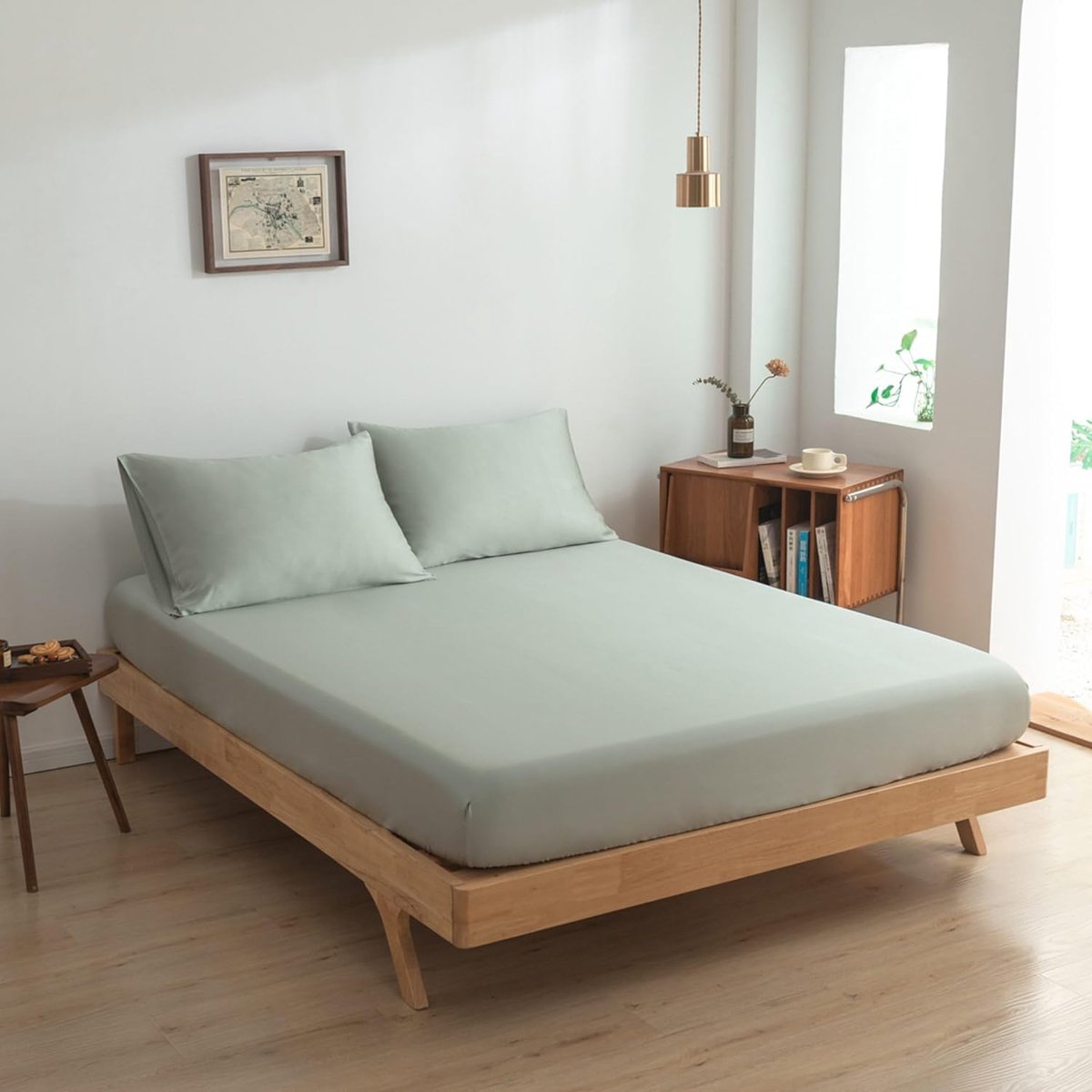 SnelShoppen - Fitted Sheet voor Matrassen tot 35 cm - 160x200 cm - Saliegroen - 100% Biologisch Bamboe - 400 TC - Hypoallergeen