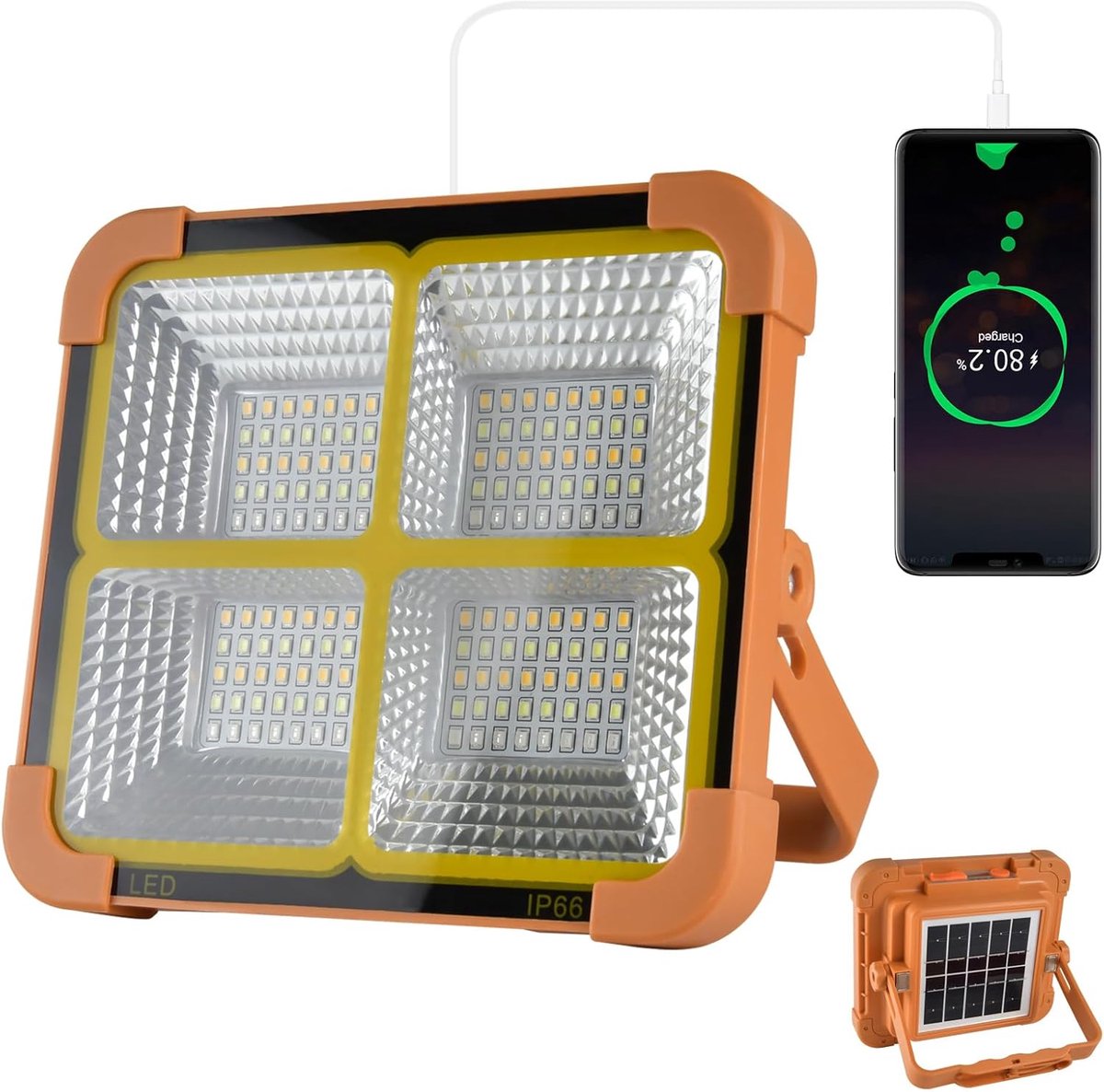 SnelShoppen - LED Bouwlamp Oplaadbaar Zonne-energie 16500 mAh Powerbank Campinglamp 10.000 Lumen Voor Bouwplaats Garage - Mini Oranje