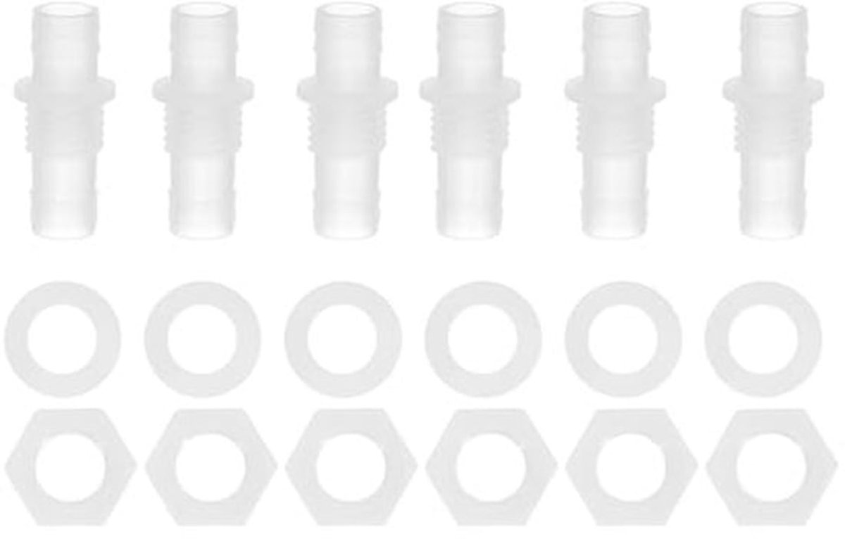 1/2" slang binnendiameter slangpilaar door-bulk bulk bulkkoppelingen, 6 stuks kunststof adapterkoppelingen met M16 moeren siliconen ringen voor aquariumwater brandstof lucht