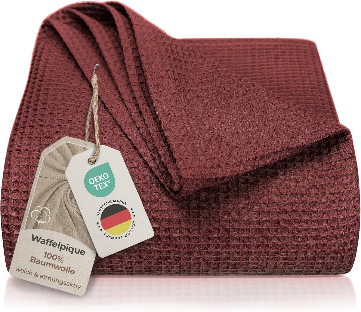 SnelShoppen - LAYNENBURG Premium sprei 180 x 220 cm, wafelpiqué katoenen deken, lichte woondeken, knuffeldeken voor bank en bed, mahonie kleur, ideaal