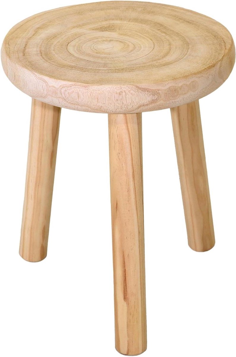 Houten bloemenkruk - Decoratieve kruk - Planten presenteren - Stabiele 3-poten - 35 x 45 cm - Naturel