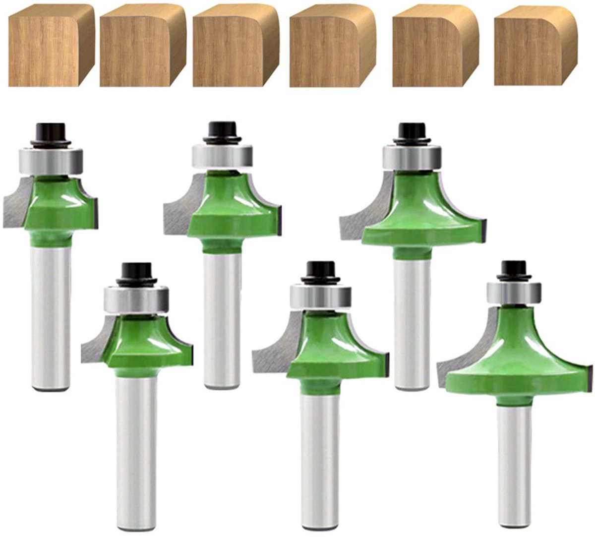 SnelShoppen - Round Cutter Set van 6 - 8 mm Shank Router Cutter - Radius Cutter Set met Ball Bearings voor Houtbewerking - Perfect voor Chamfer en Tri
