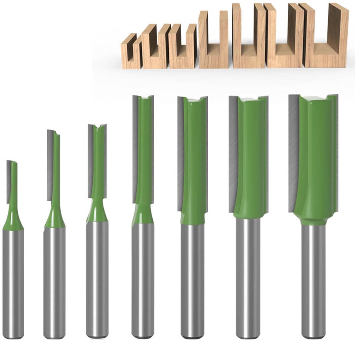 SnelShoppen - 7-delige Frees Cutter Set van Wolfram Carbide, Dubbele Houtbewerking Bits, Router Bits met Rechte Punt voor Groeven, Voor Houtbewerking,