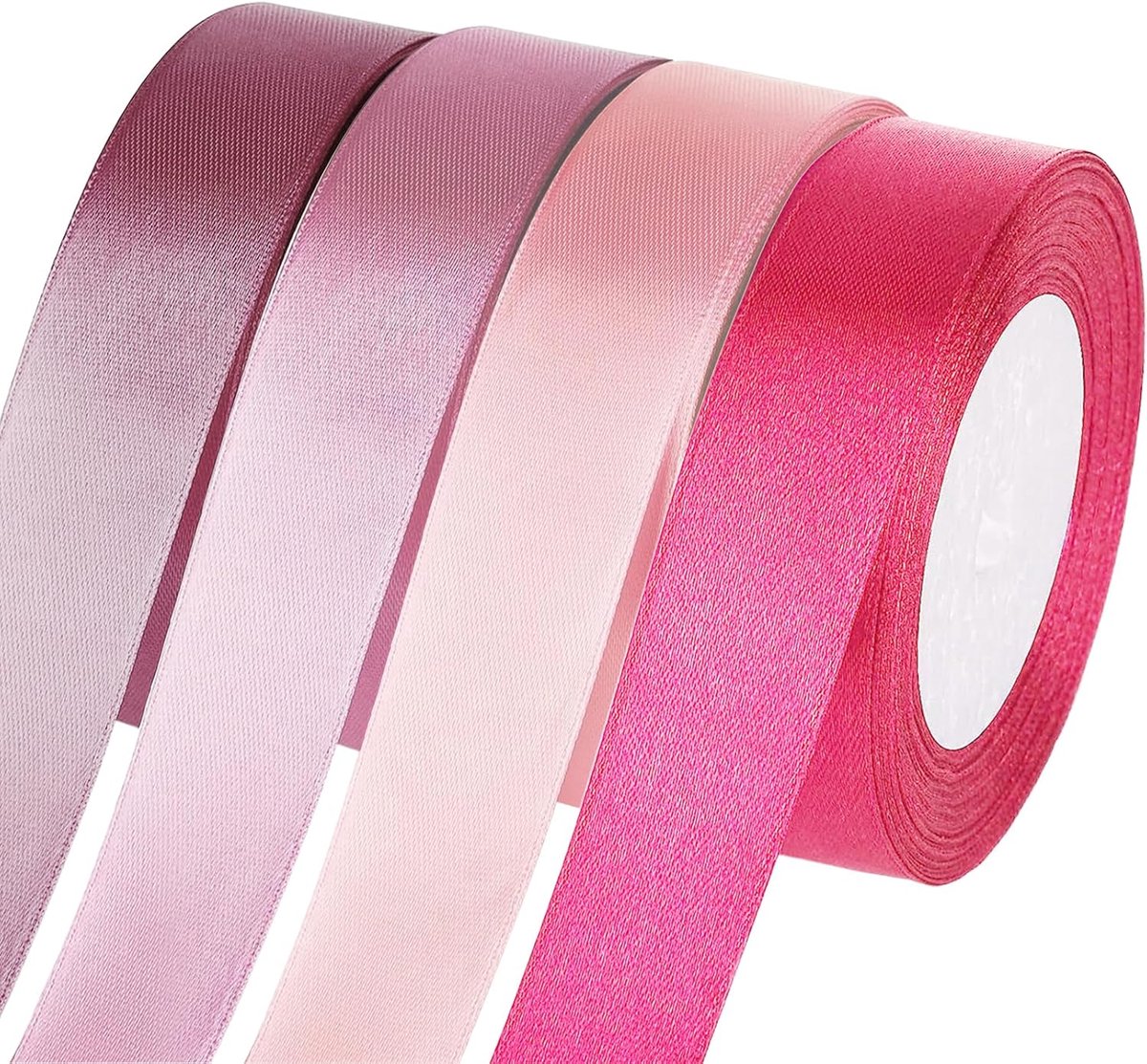 SnelShoppen - Cadeaulint Roze - 25mm x 22 Meter, 4 Rollen 88m, Voor Cadeau Verpakken, Knutselen, Verjaardag en Bruiloft Decoratie
